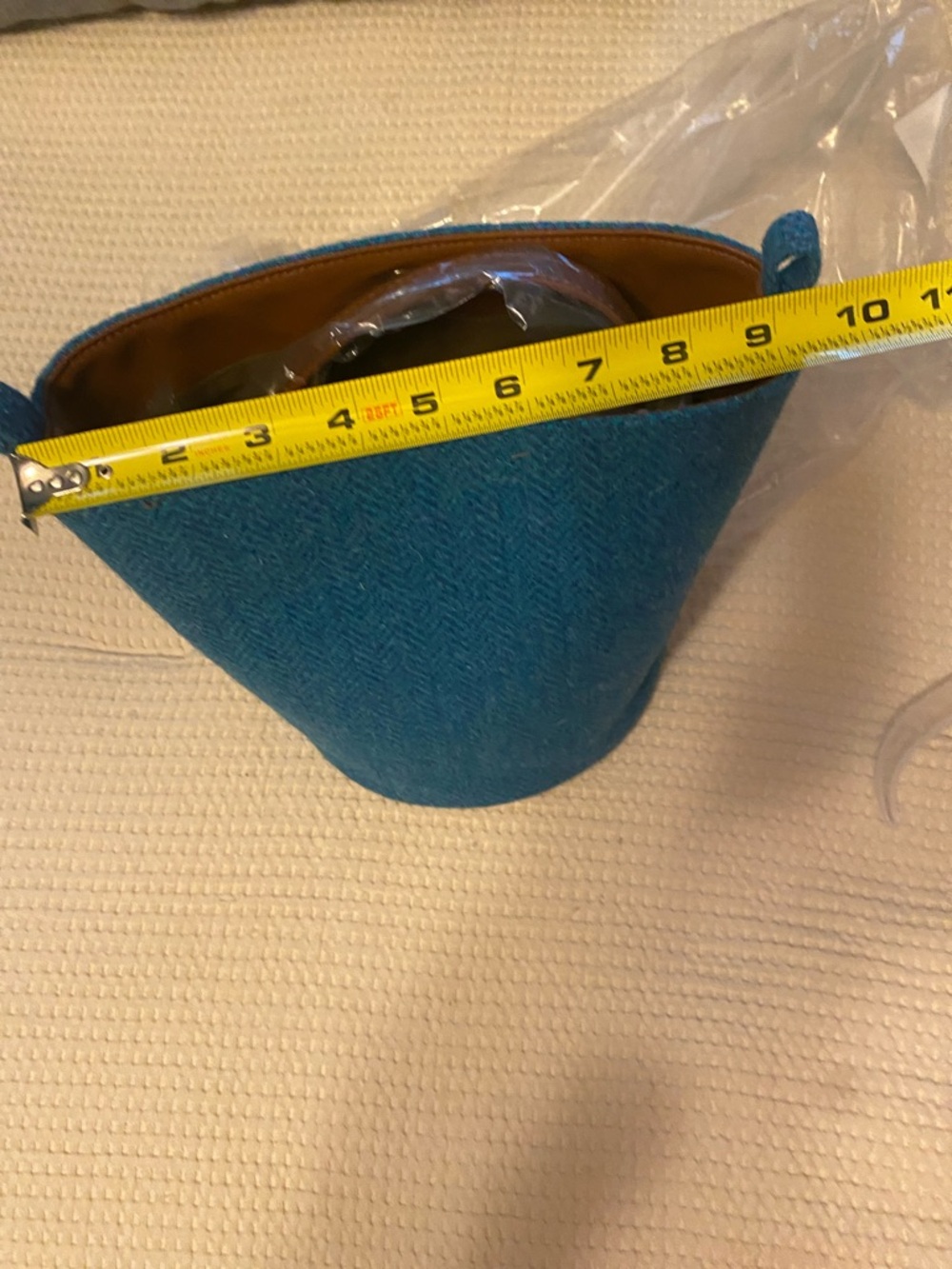 Harris Tweed Teal Wool Bucket Bag - Picture 10 of 12
